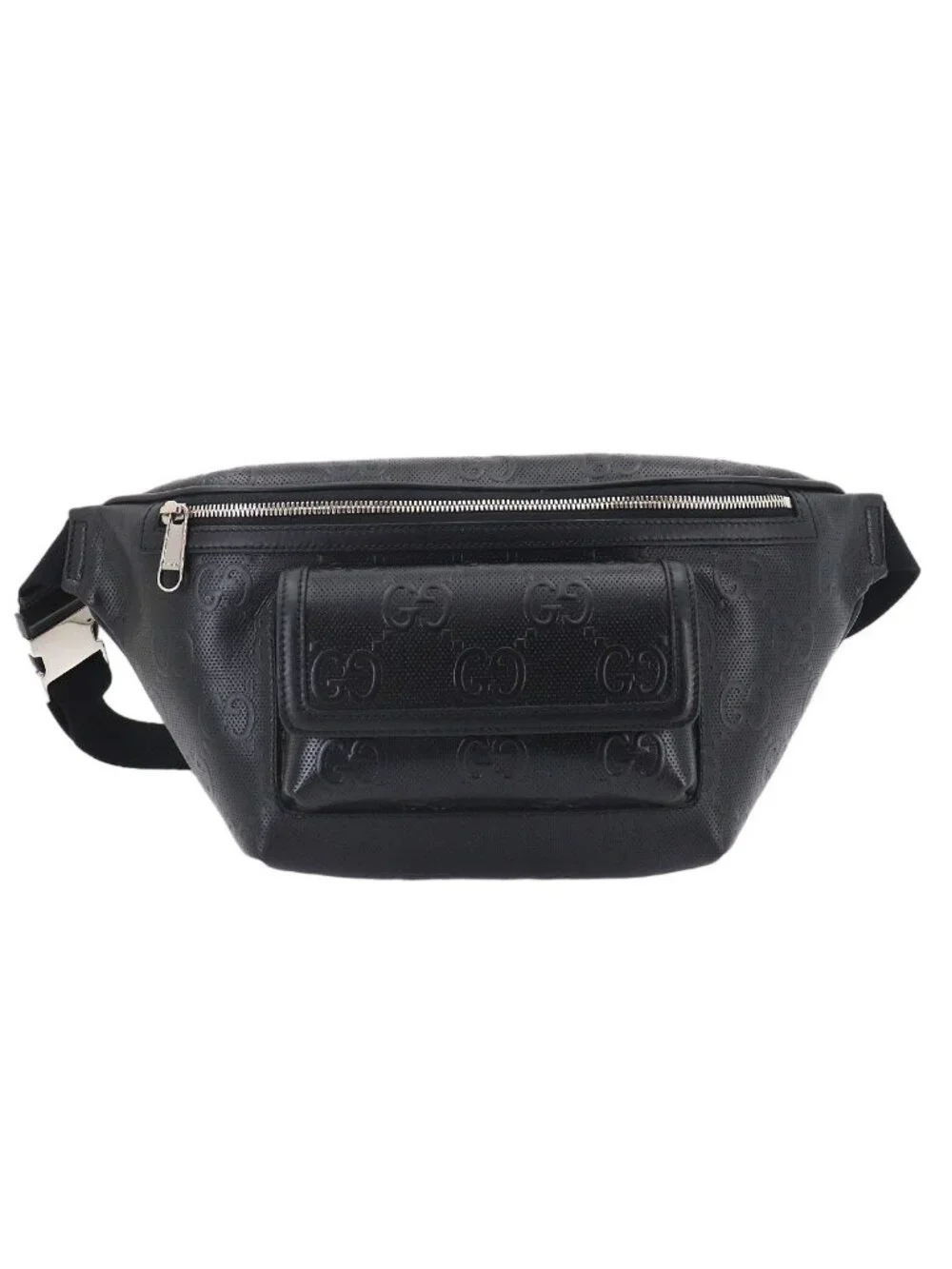 Gucci GG Embossed Belt Bag Leather Black Silver